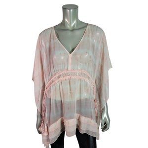 Lane Bryant Top‎ Plus Size 14/16 V-Neck Ruffle Tassel Batwing Sleeve Sheer Pink